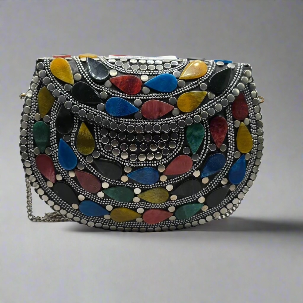 Handmade Metal Multicolor Beaded Women's Bag